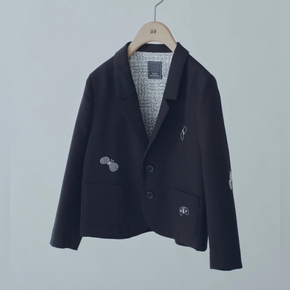 Mina Perhonen Japanese Designer Girl Size 8 Navy Blue Choucho Embroidered Jacket - Picture 4 of 16